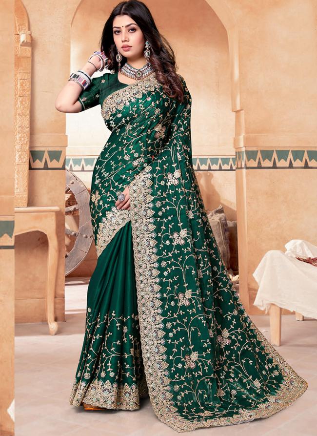 Crepe Silk Bottle Green Wedding Wear Coading Work Saree